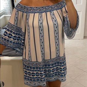 Off the Shoulder Blue Printed Dress